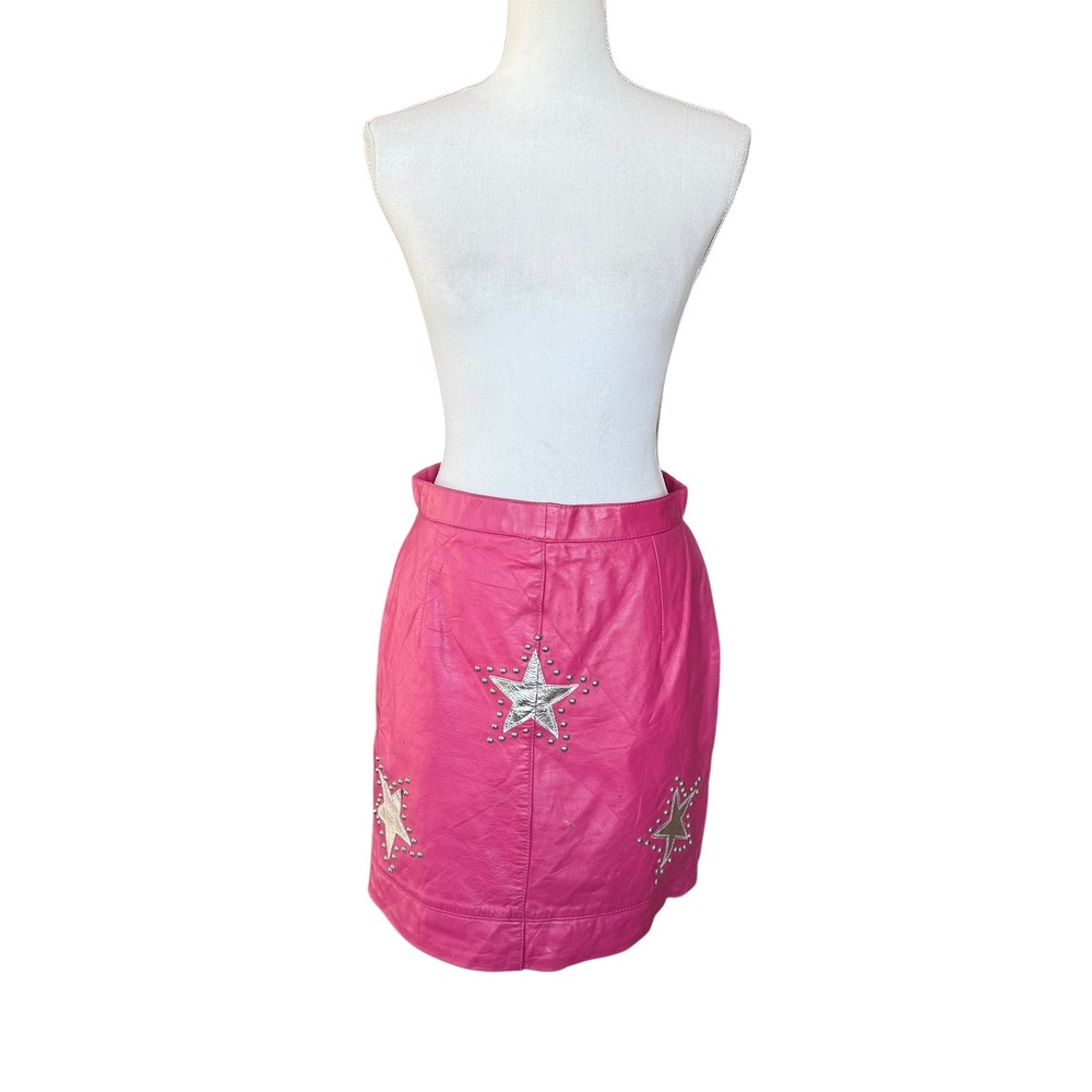 American‎ Vintage Pink Leather Star Studded Mini Skirt Womens Medium Metallic